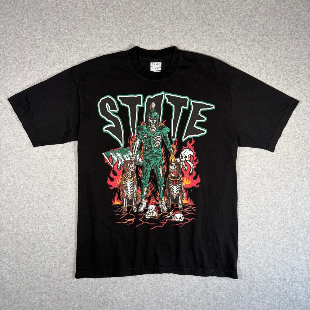 SANA Detroit Shirt Men's Large Black Michigan State Spartans MSU Dawgs Skeleton